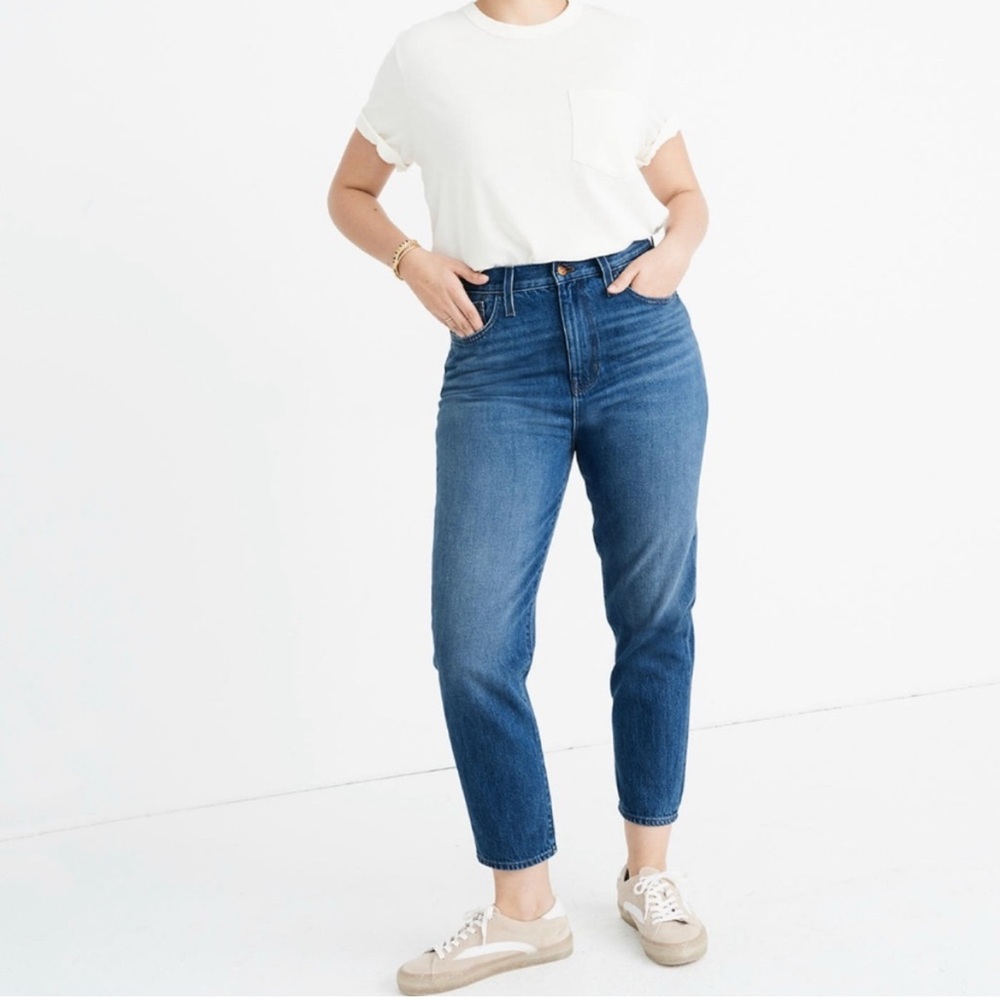 Madewell The Plus Momjean High Waisted Denim Medium Wash Size 34 100% Cotton